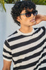 Round Neck Coastal Knit  T-Shirt- Black