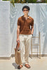 Textured Knit Polo T-Shirt - Brown