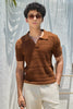 Textured Knit Polo T-Shirt - Brown