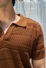 Textured Knit Polo T-Shirt - Brown