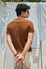 Textured Knit Polo T-Shirt - Brown
