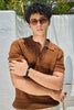 Textured Knit Polo T-Shirt - Brown