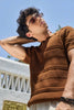 Textured Knit Polo T-Shirt - Brown