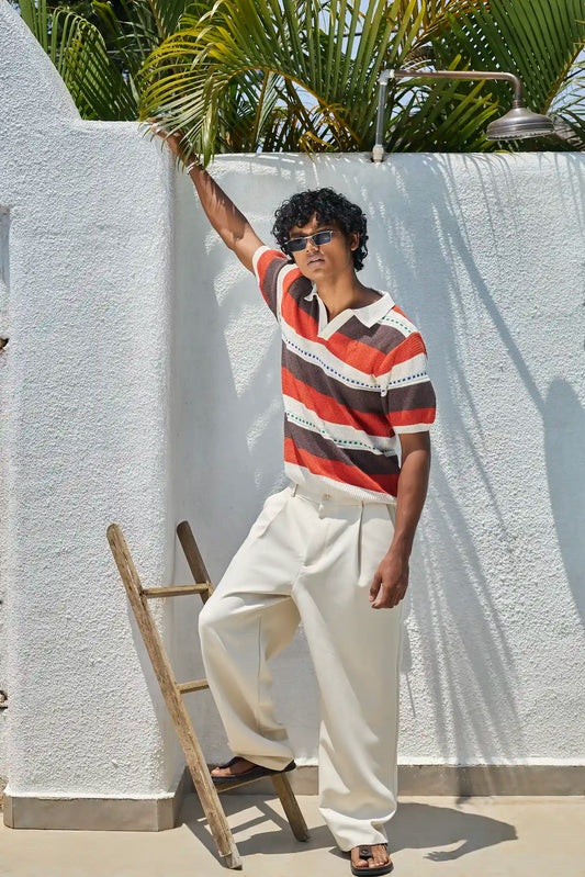 Multi-Striped Knit Polo T-Shirt