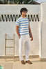 Round Neck Coastal Knit  T-Shirt- Blue