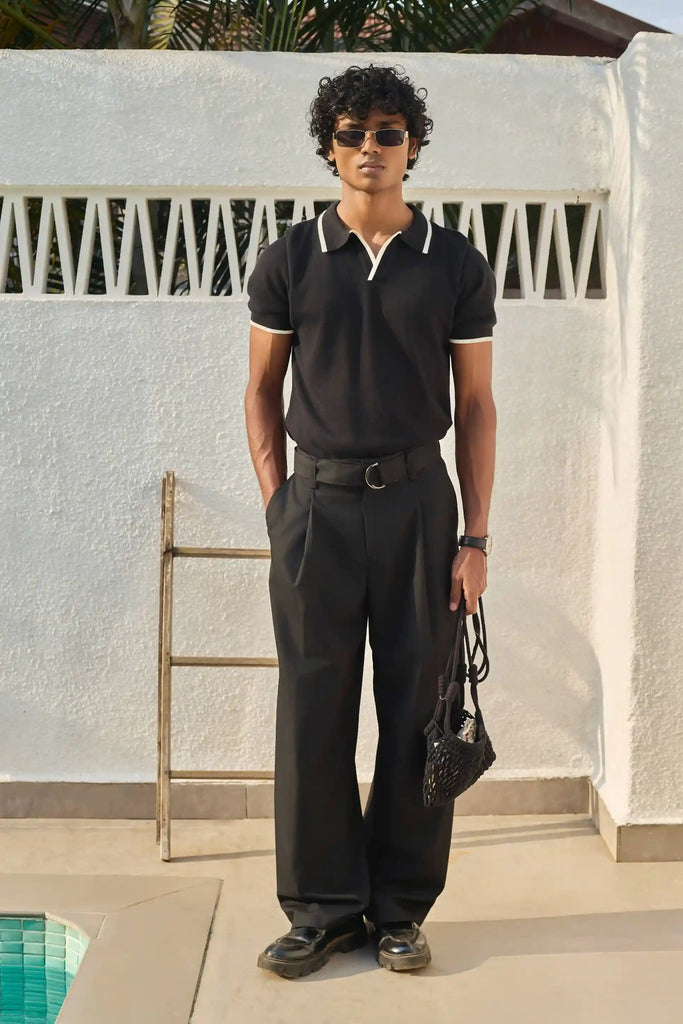 Signature Knit Polo T-Shirt - Black
