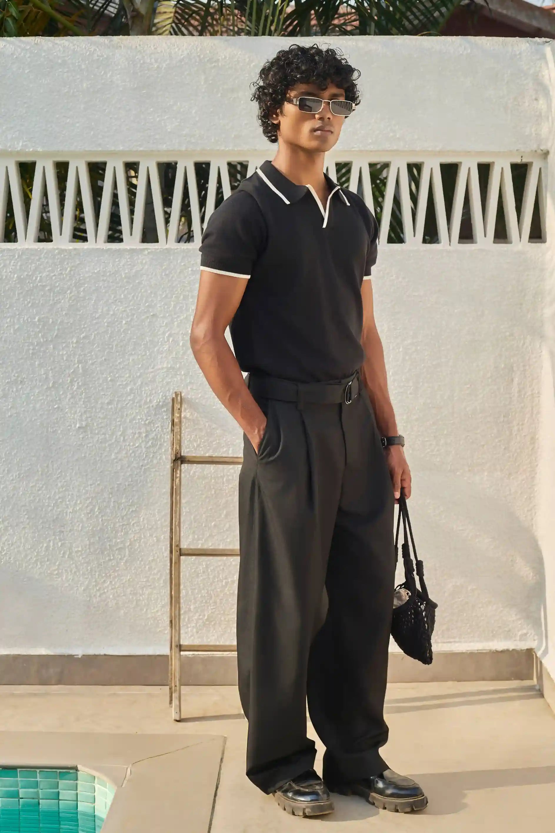 Signature Knit Polo T-Shirt - Black