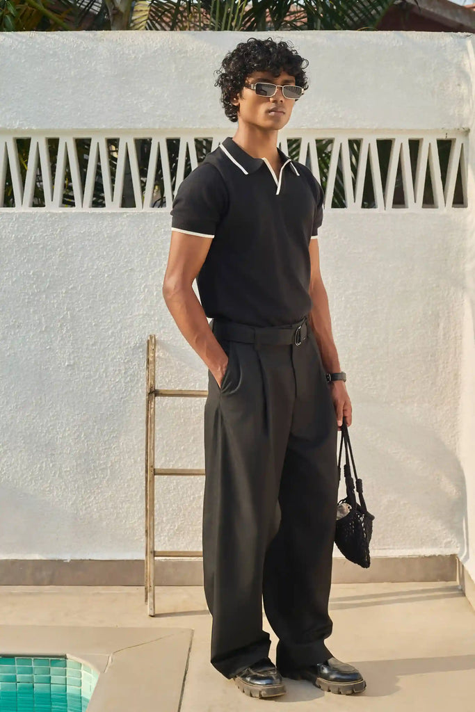 Signature Knit Polo T-Shirt - Black