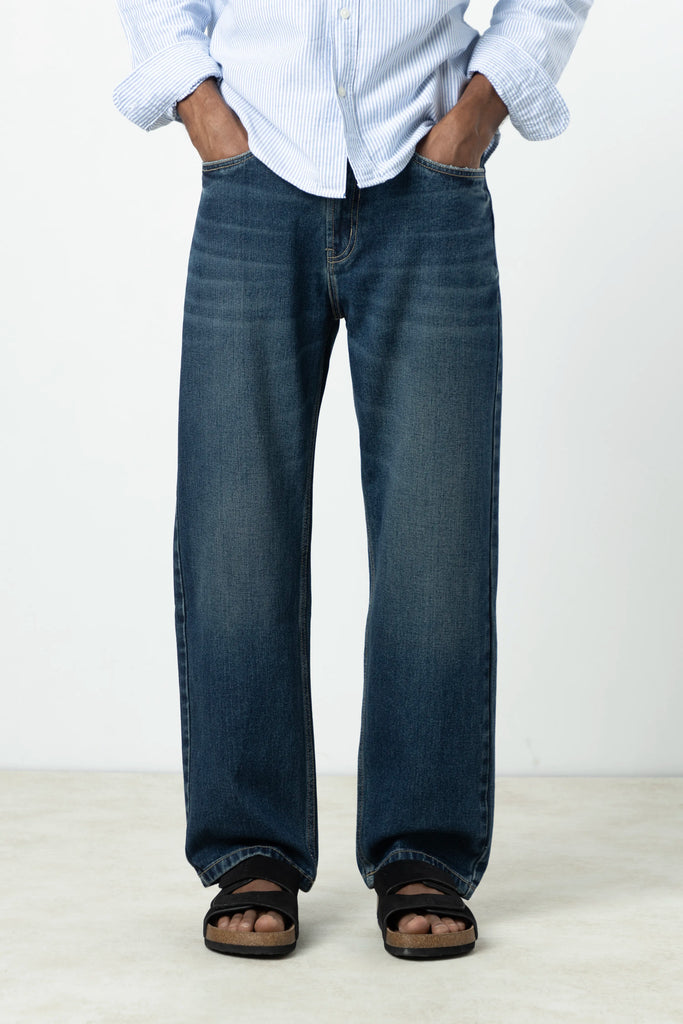 Deep Blue Faded Straight Fit  Jeans