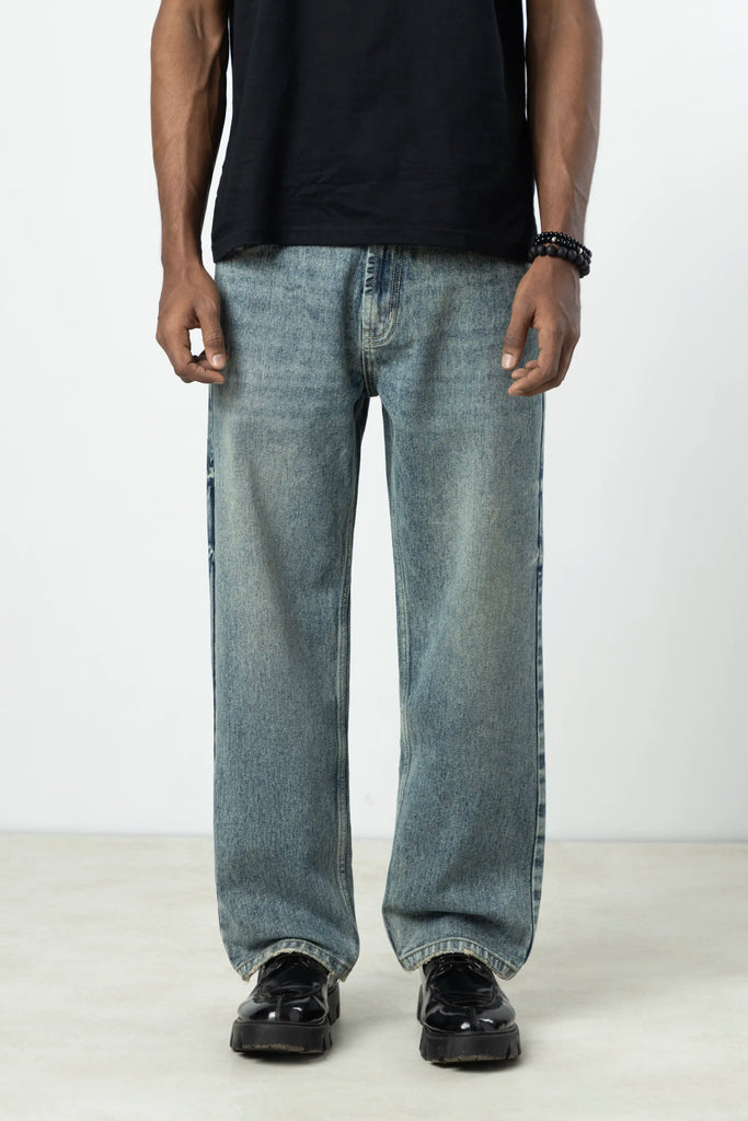 Rustic Wash Straight Fit Jeans