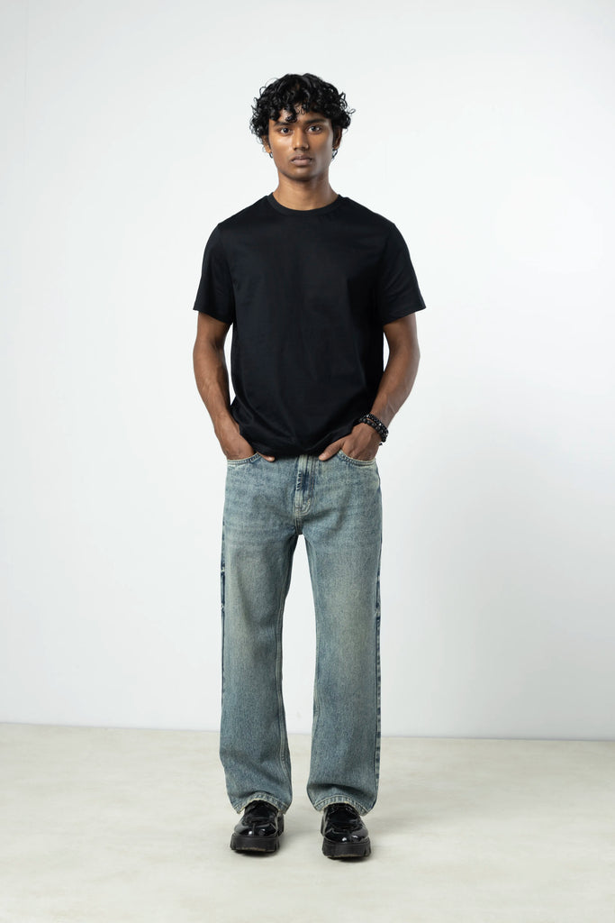 Rustic Wash Straight Fit Jeans