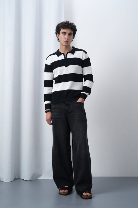 Classic Rugby Striped Polo Sweater