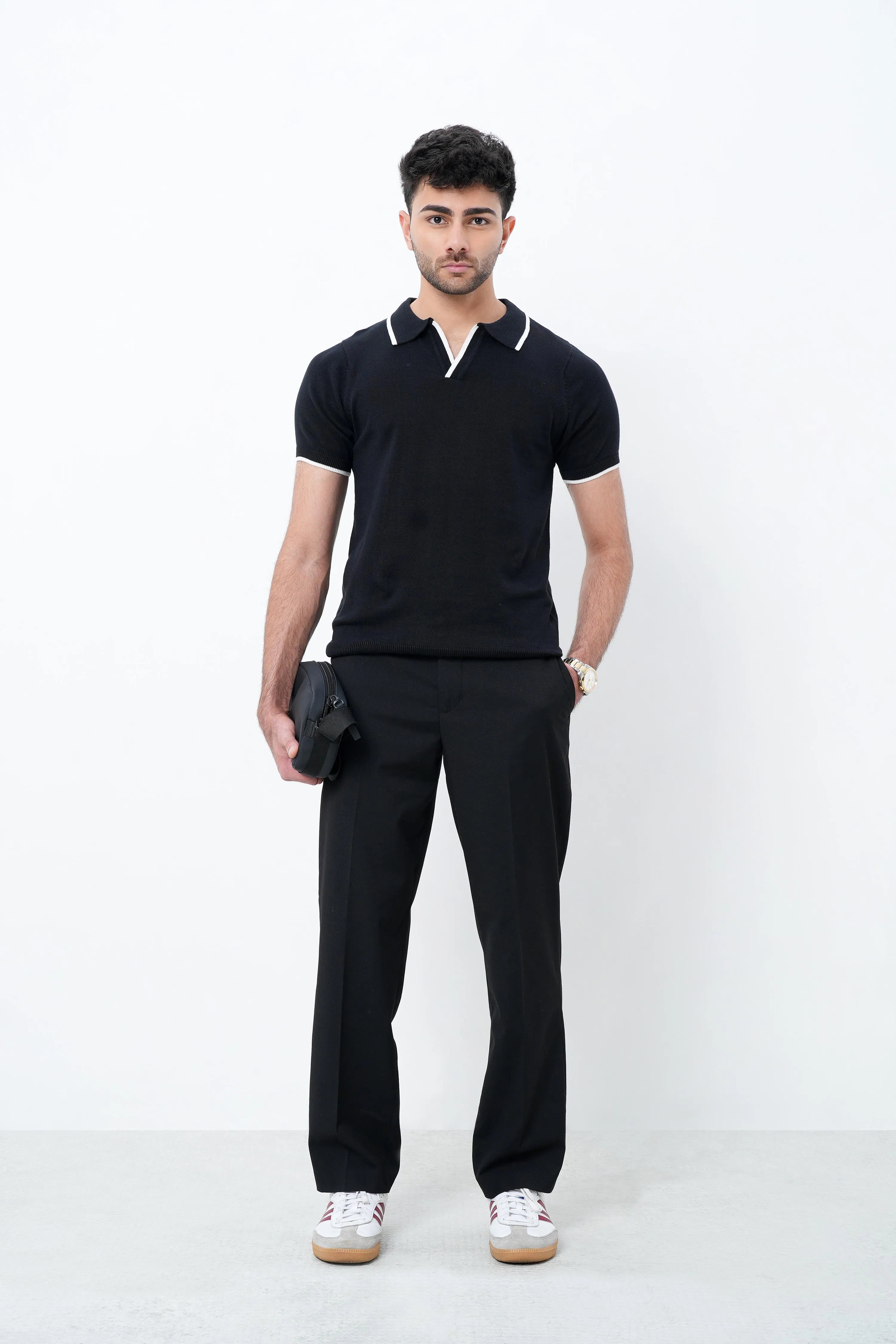 Signature Knit Polo T-Shirt - Black