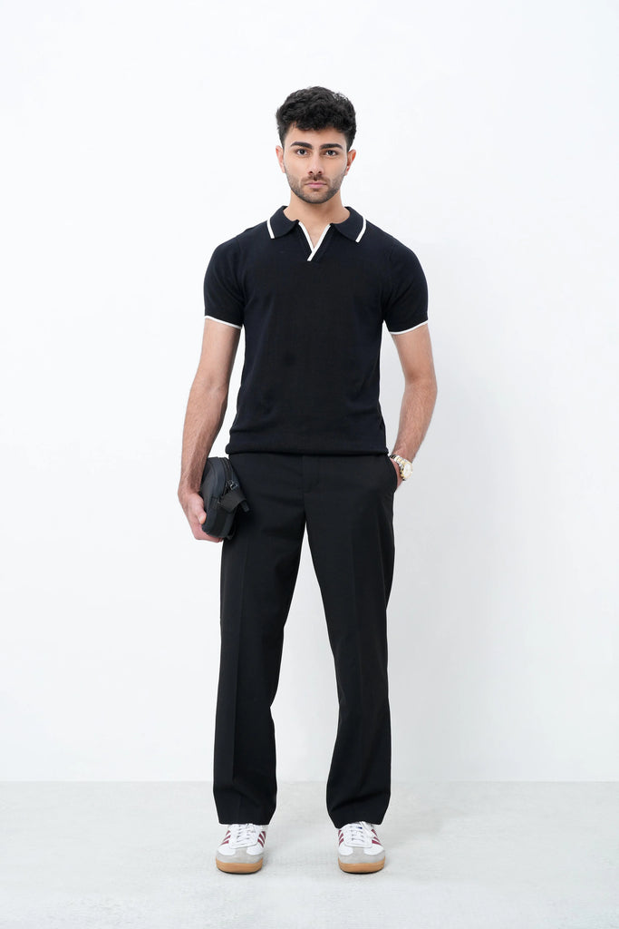 Signature Knit Polo T-Shirt - Black