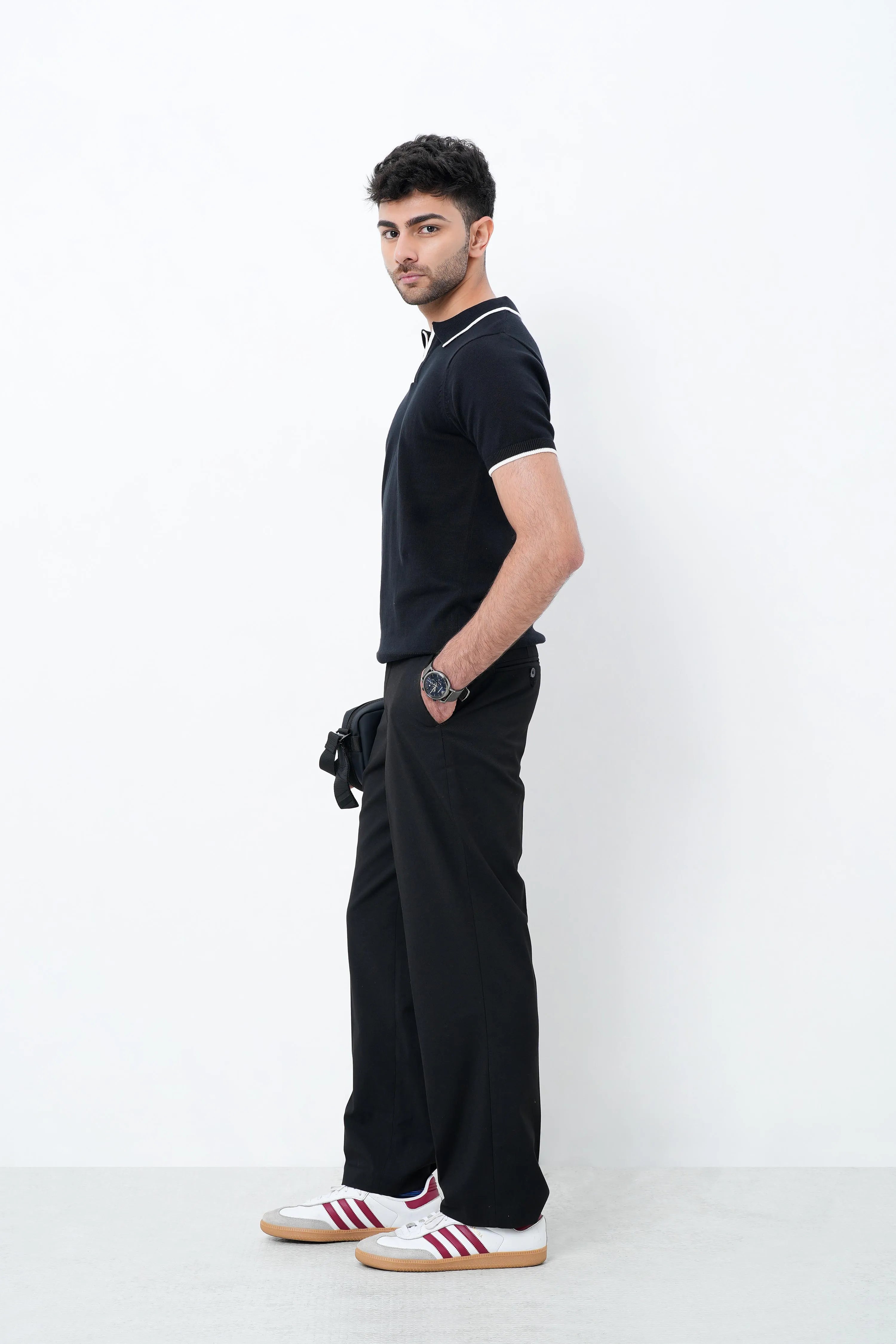 Signature Knit Polo T-Shirt - Black