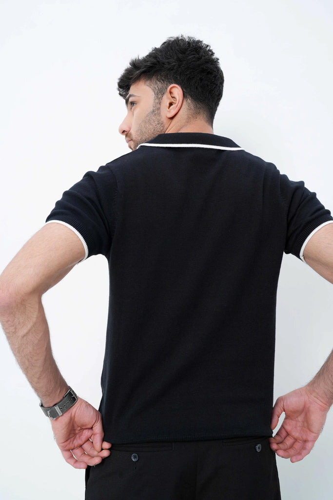 Signature Knit Polo T-Shirt - Black
