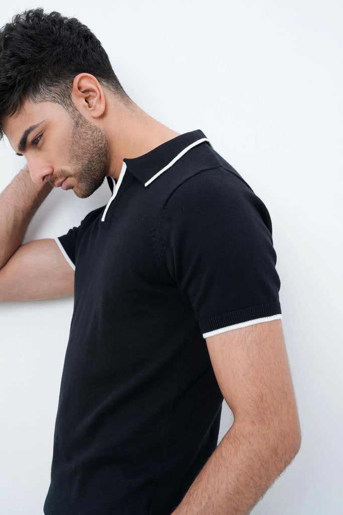 Signature Knit Polo T-Shirt - Black