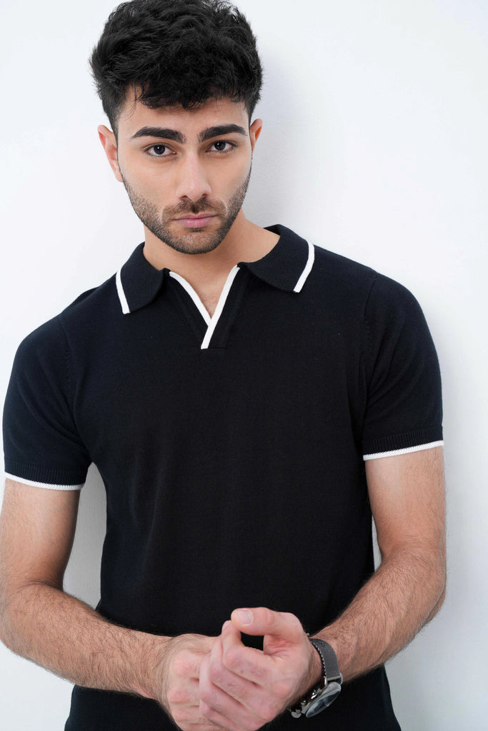 Signature Knit Polo T-Shirt - Black