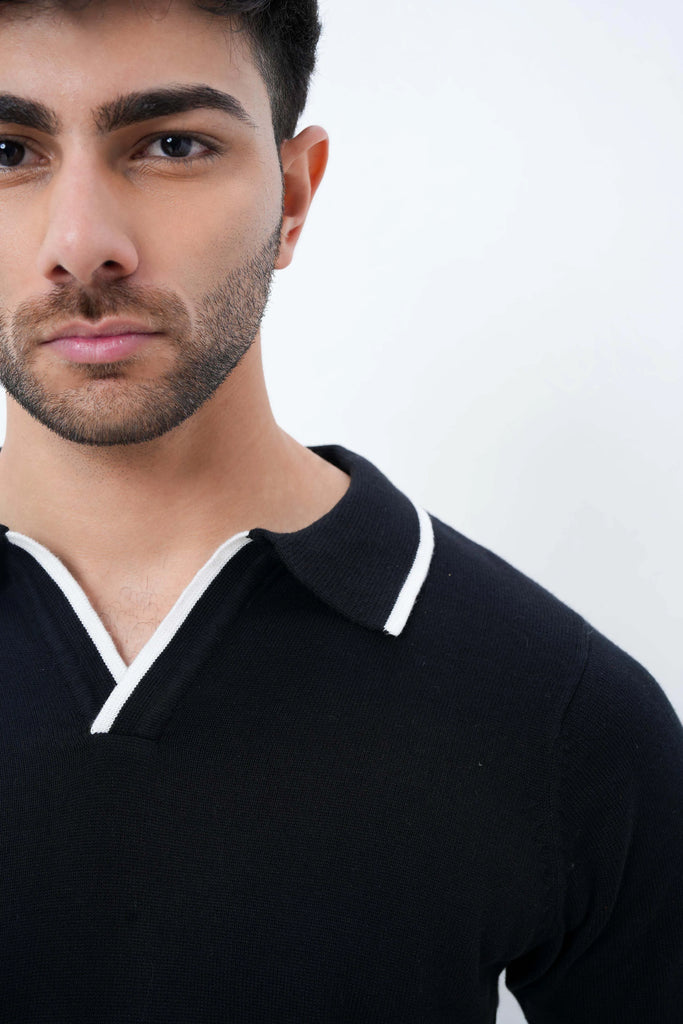 Signature Knit Polo T-Shirt - Black
