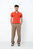 Vertical Rib Knit Polo T-Shirt - Rust Orange