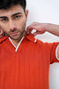 Vertical Rib Knit Polo T-Shirt - Rust Orange