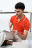 Vertical Rib Knit Polo T-Shirt - Rust Orange