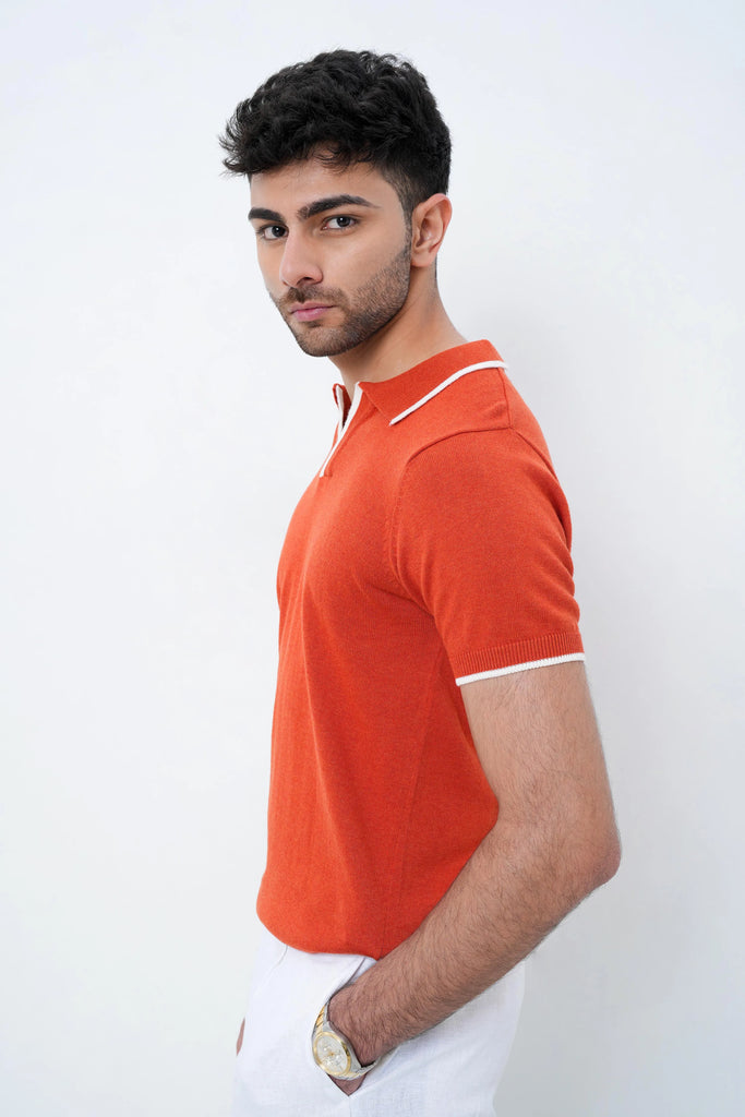 Signature Knit Polo T-Shirt - Orange