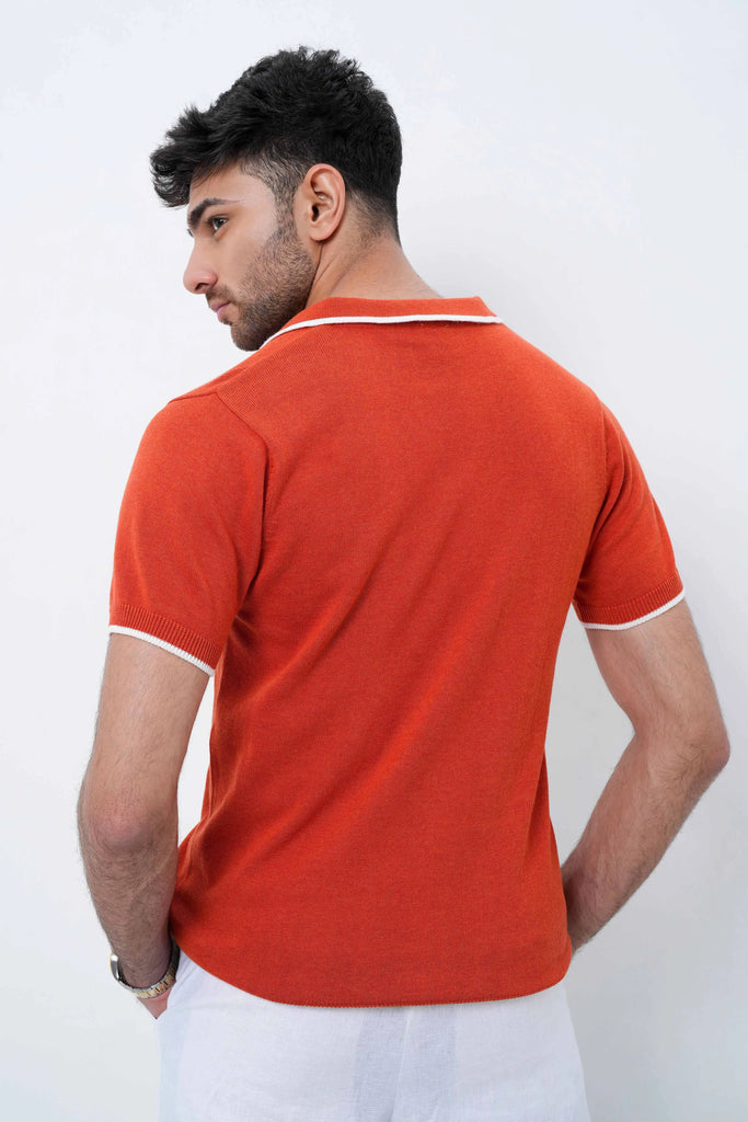 Signature Knit Polo T-Shirt - Orange