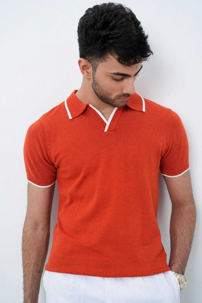 Signature Knit Polo T-Shirt - Orange