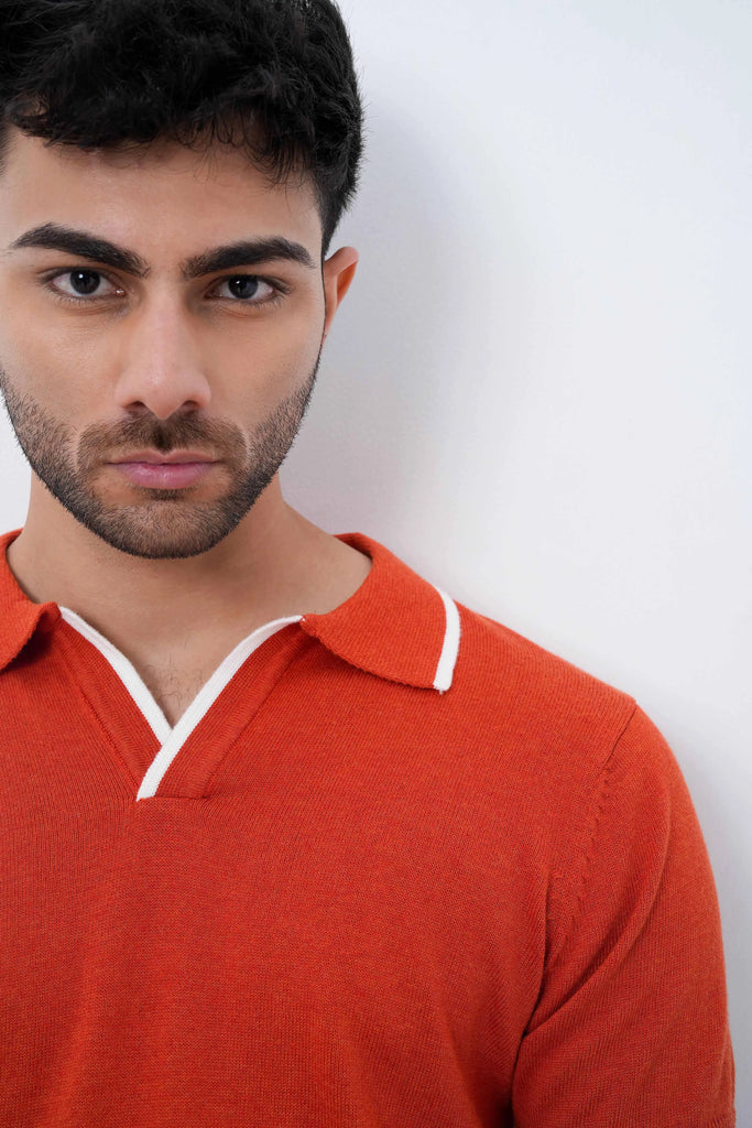Signature Knit Polo T-Shirt - Orange