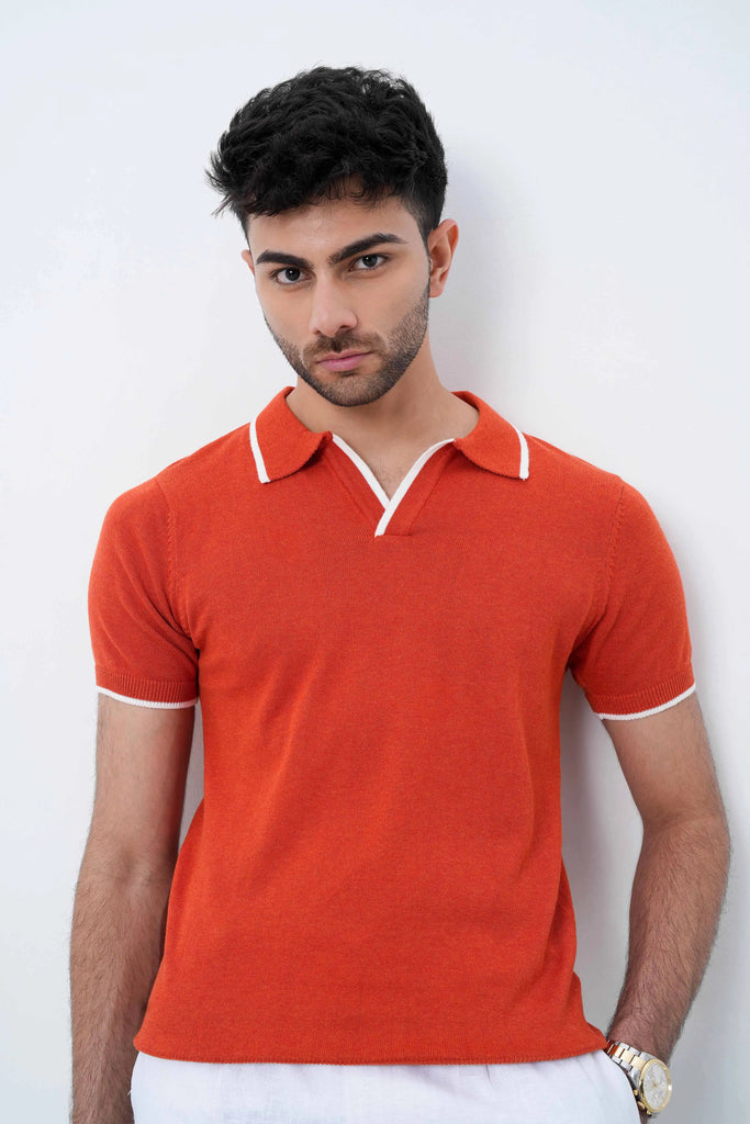 Signature Knit Polo T-Shirt - Orange