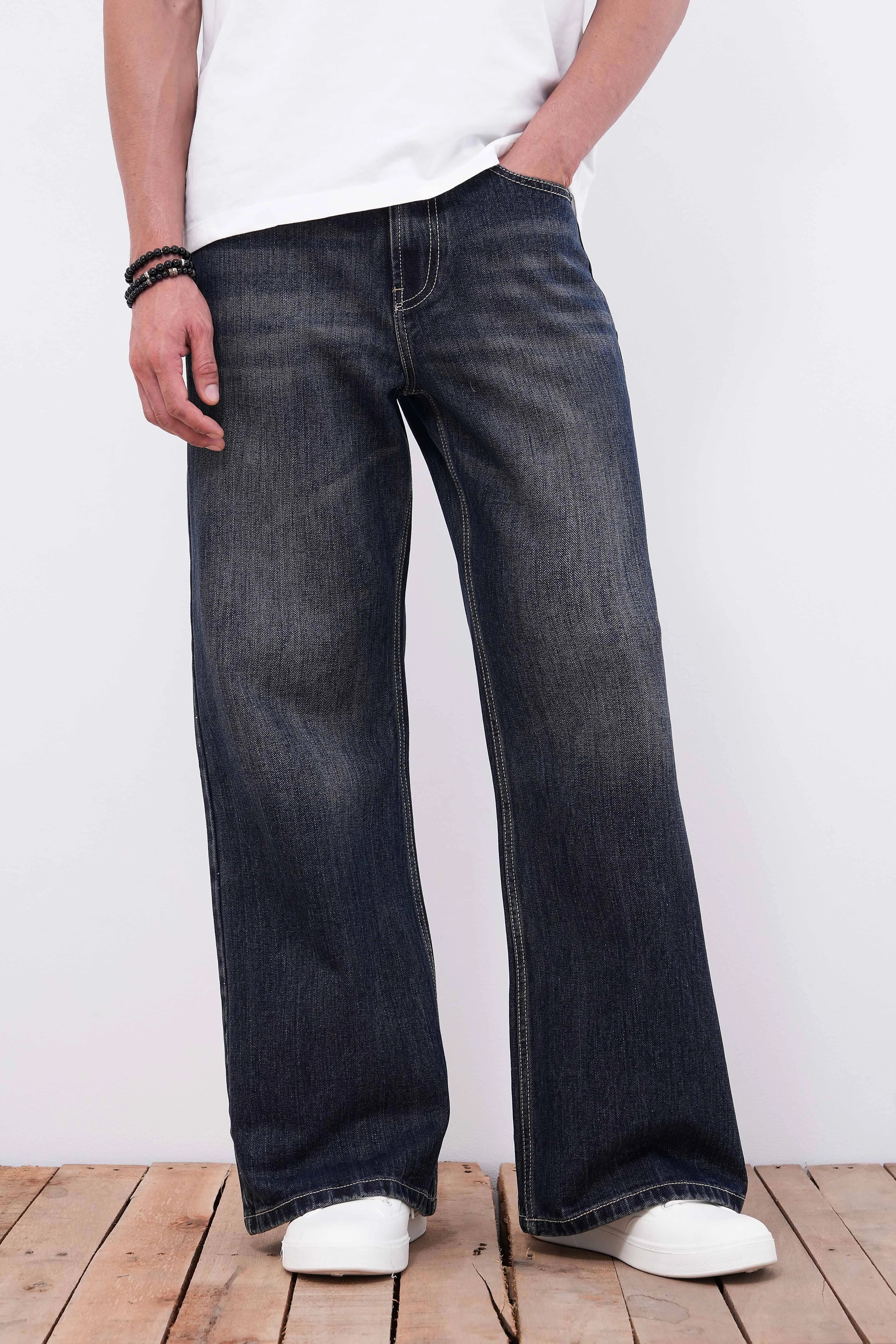 Charcoal Blue Flare Fit Jeans