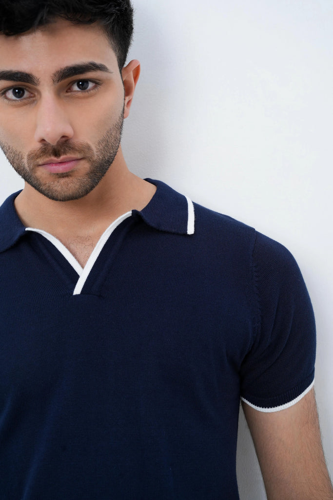 Signature Knit Polo T-Shirt - Navy Blue