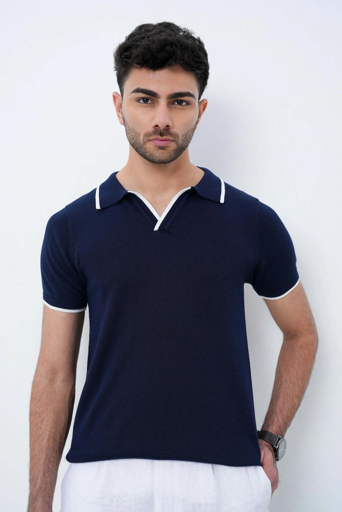 Signature Knit Polo T-Shirt - Navy Blue