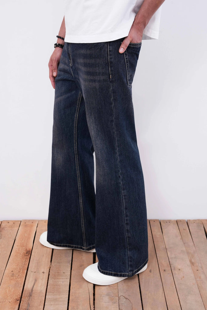 Charcoal Blue Flare Fit Jeans
