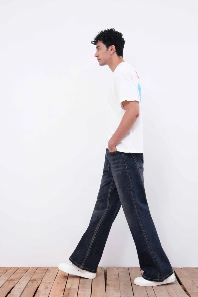Charcoal Blue Flare Fit Jeans