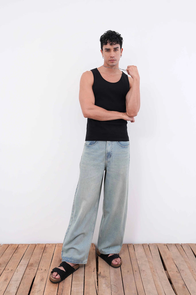 Dusty Sky Blue Baggy Fit Jeans