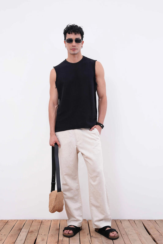 Jet Black Jacquard Knit Tank Top