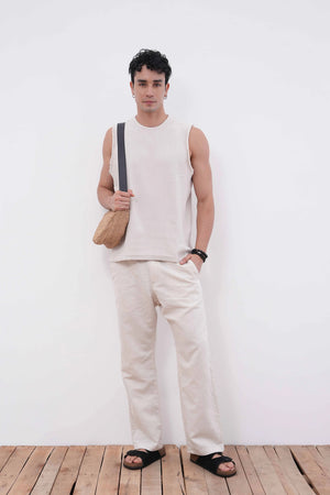 Beige Jacquard Knit Tank Top