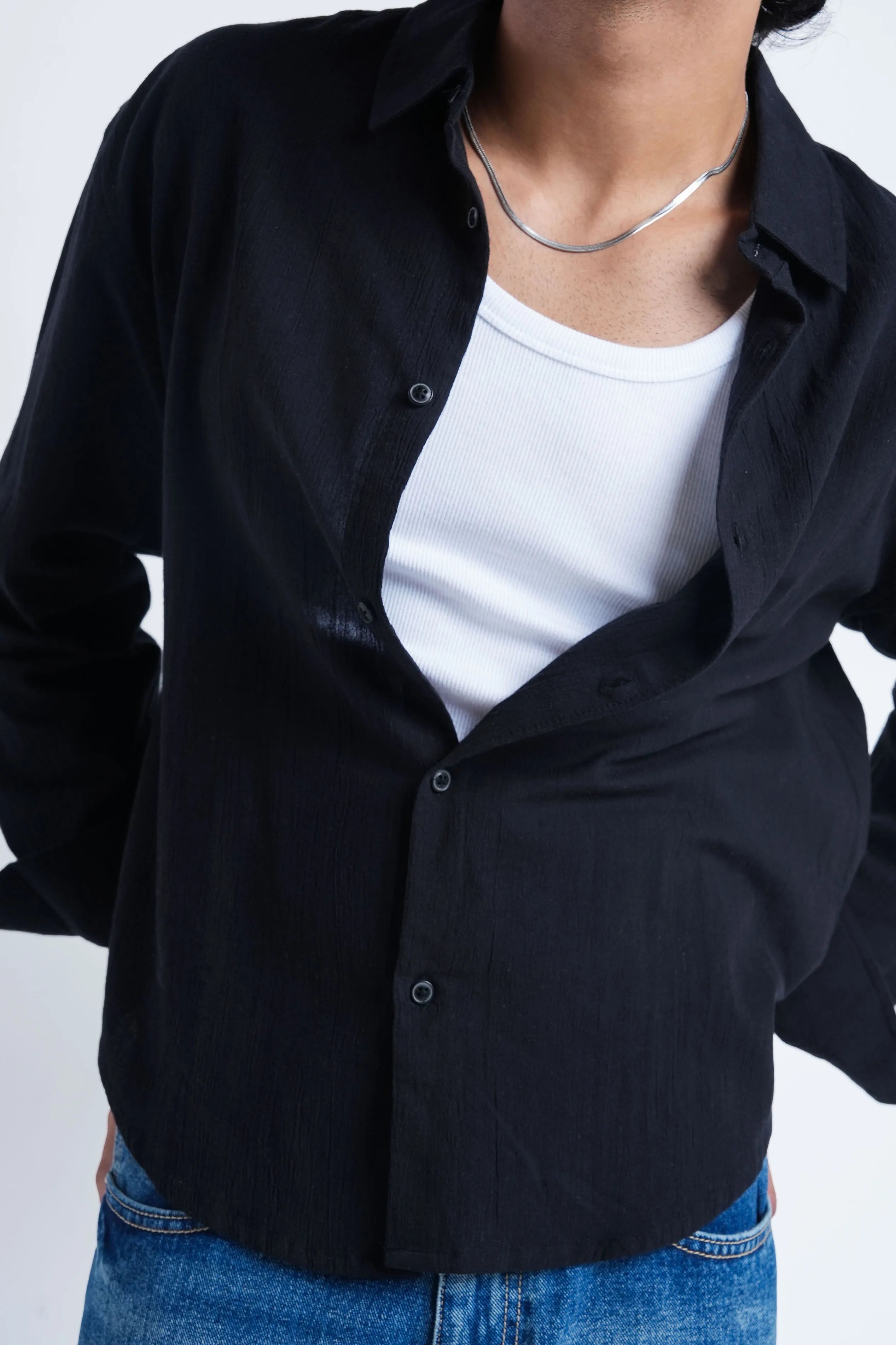Onyx Black Crisp Cotton Shirt