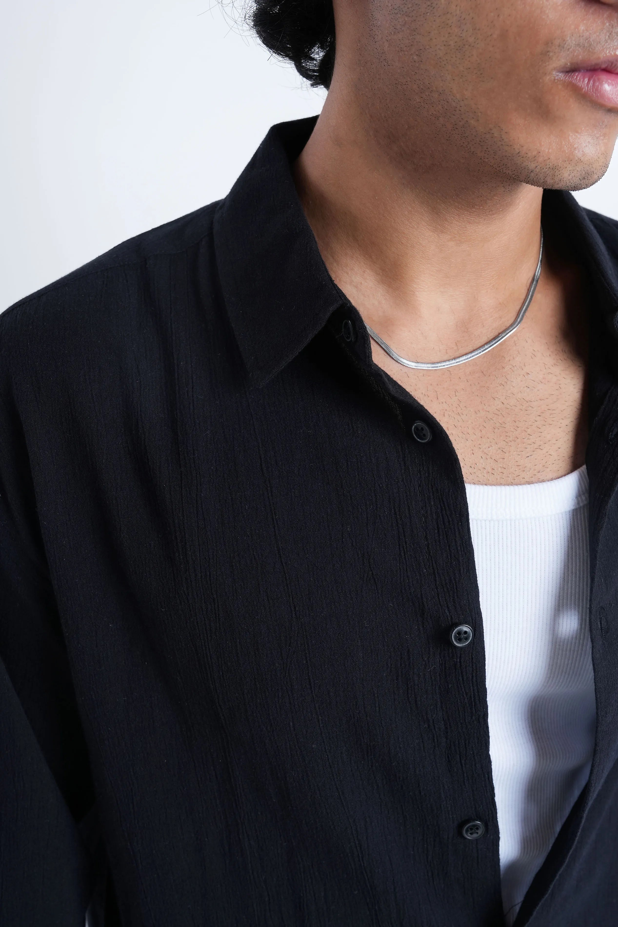 Onyx Black Crisp Cotton Shirt