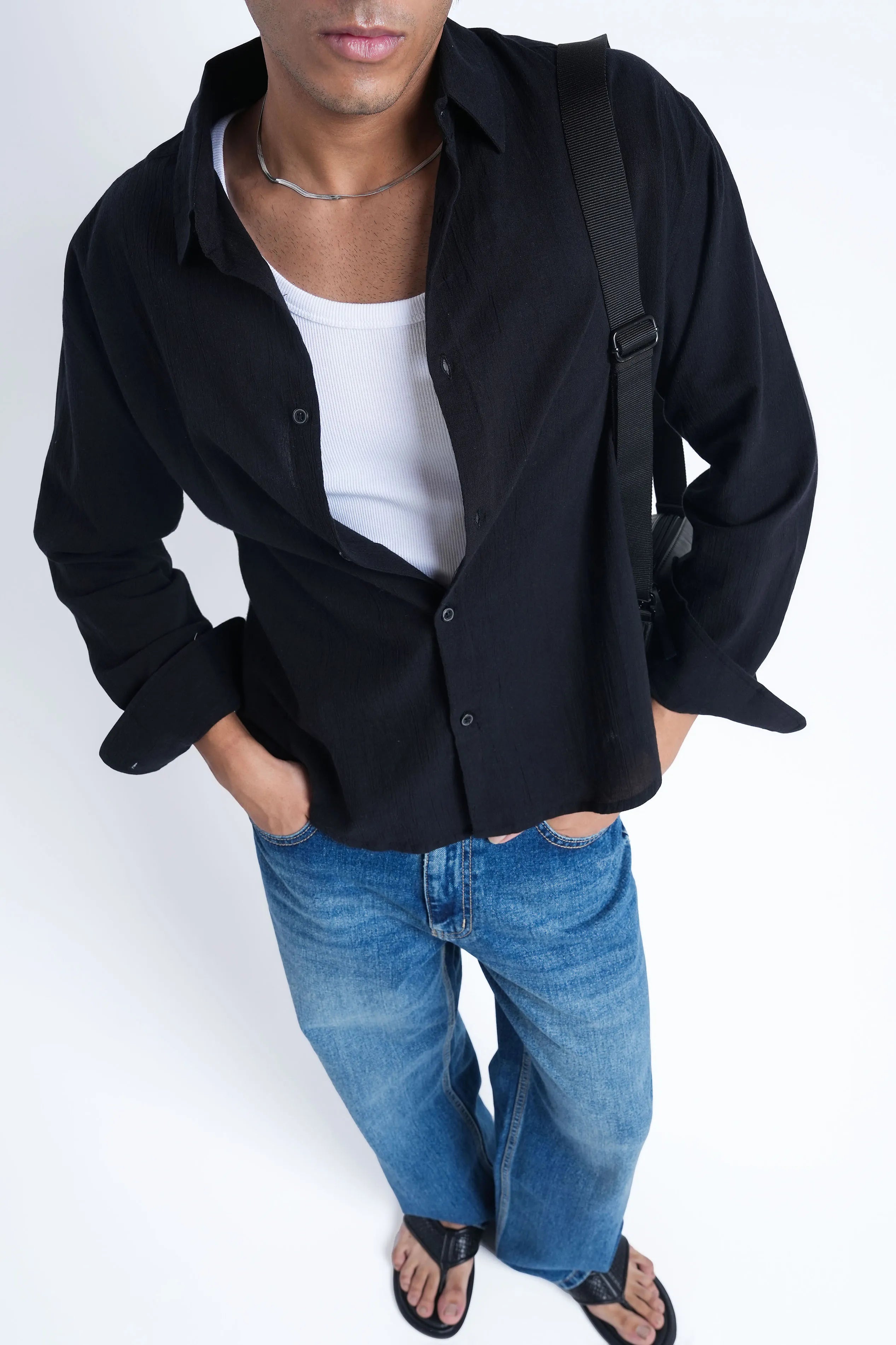 Onyx Black Crisp Cotton Shirt