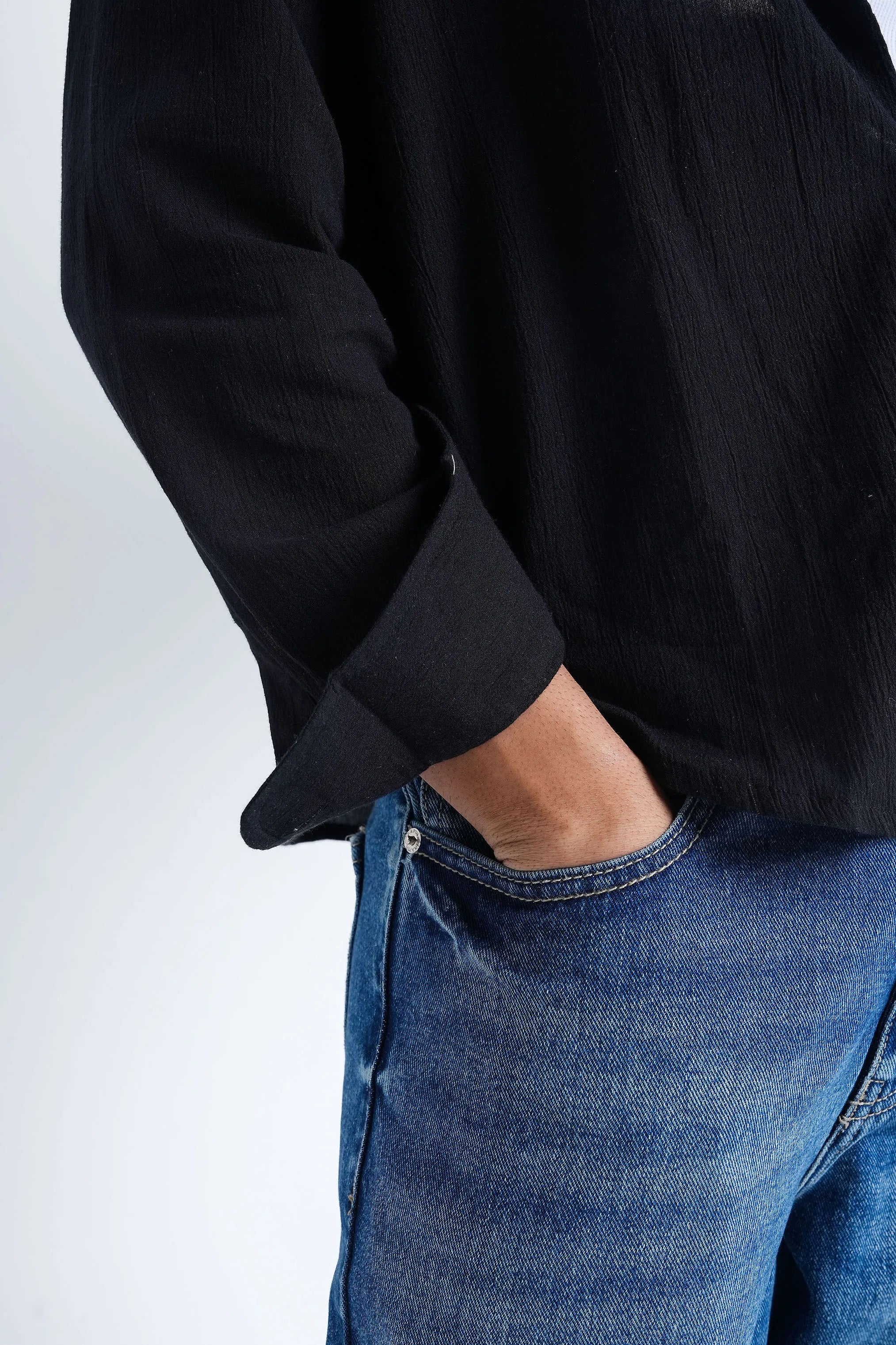 Onyx Black Crisp Cotton Shirt