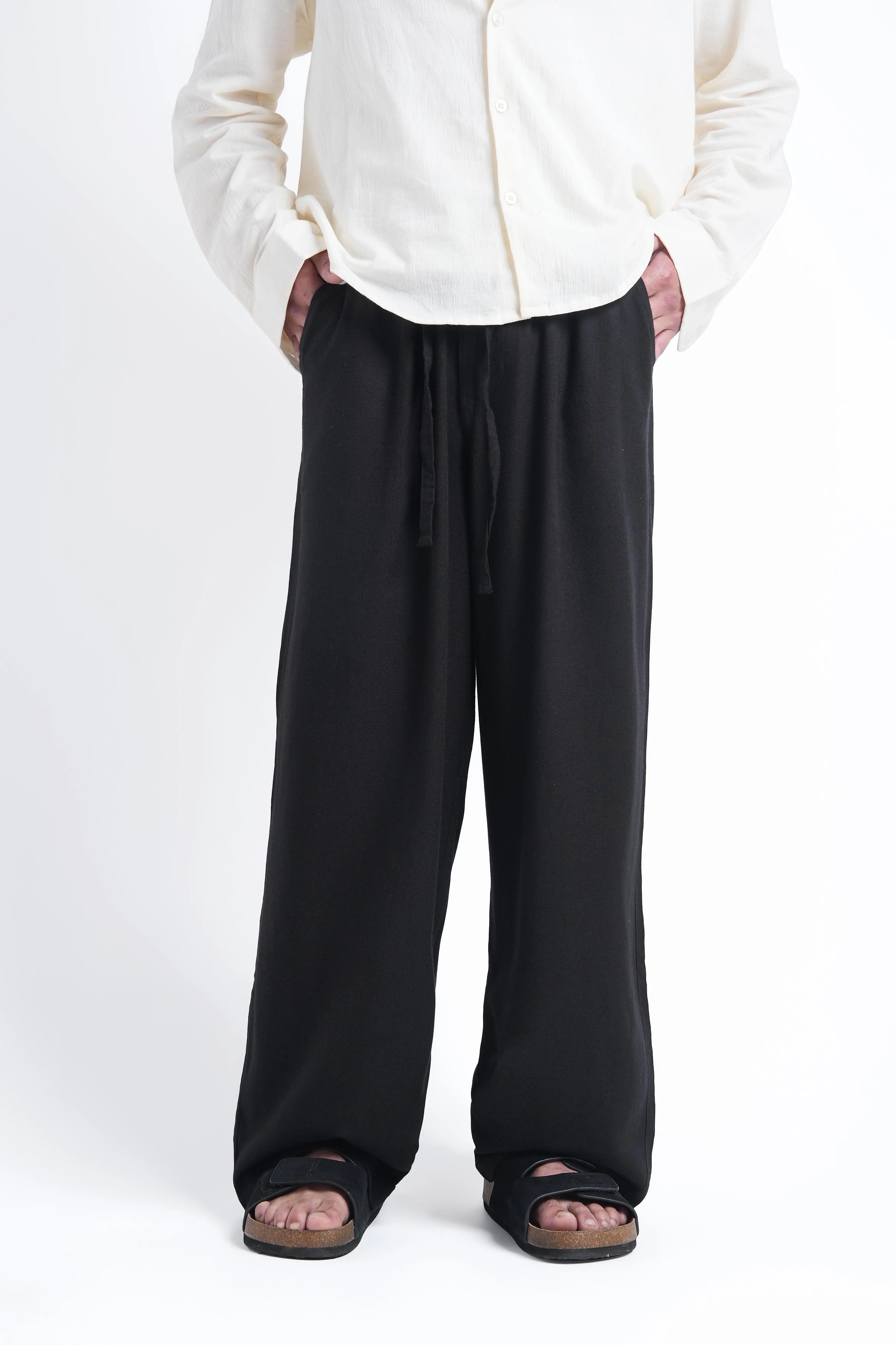 Black Linen Drawstring Pants