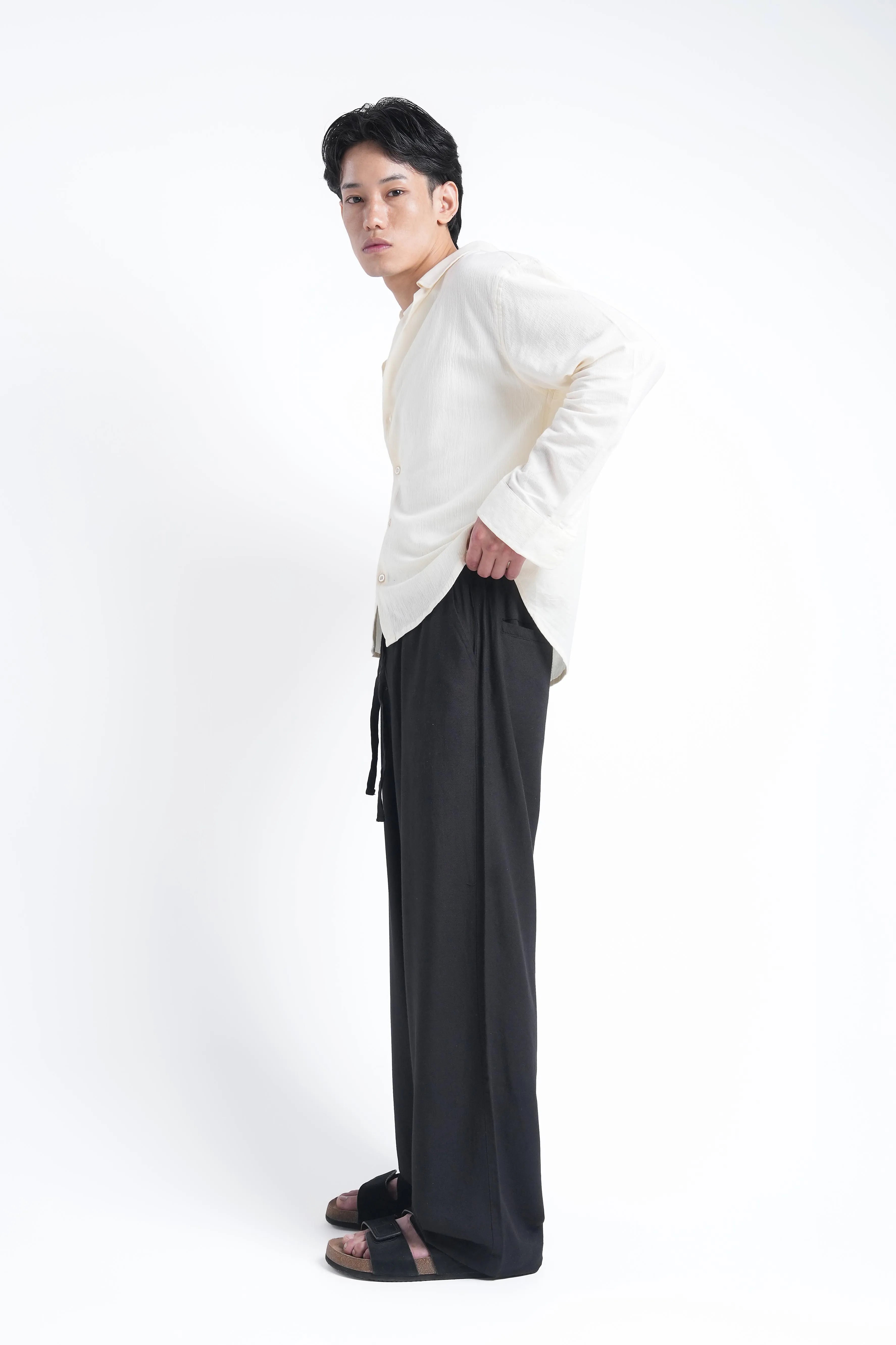 Black Linen Drawstring Pants