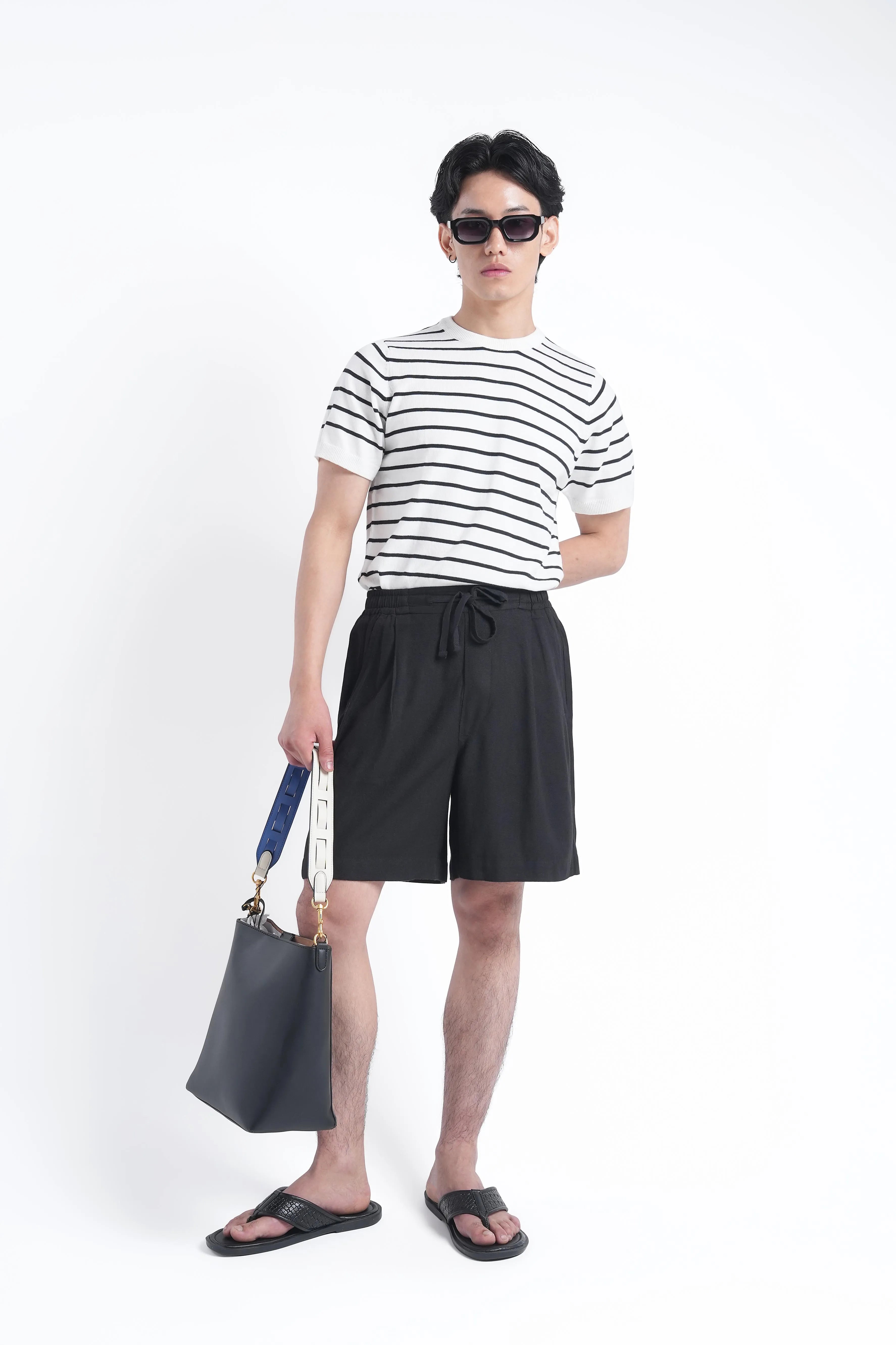 Black Linen Drawstring Shorts