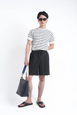 Black Linen Drawstring Shorts