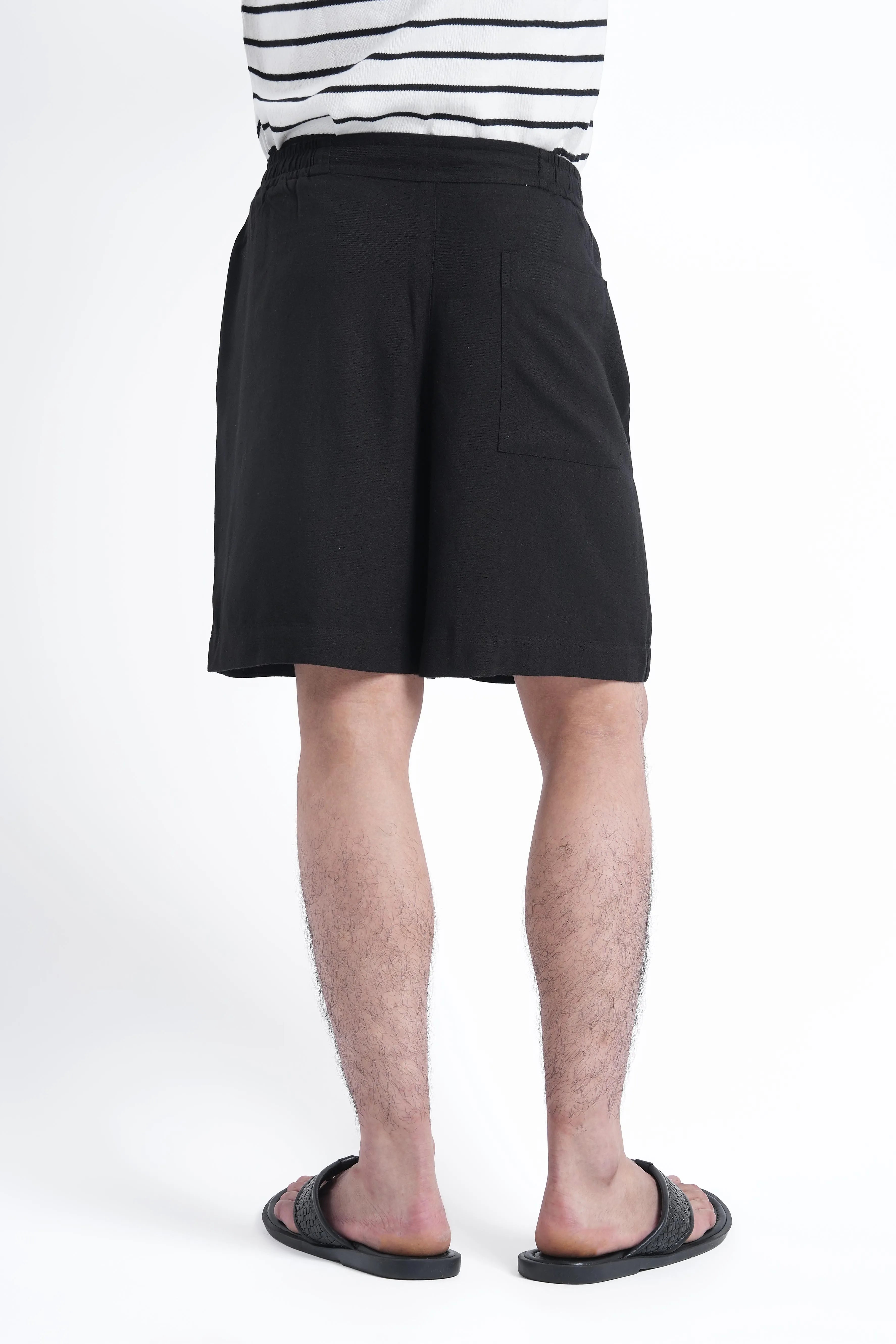 Black Linen Drawstring Shorts