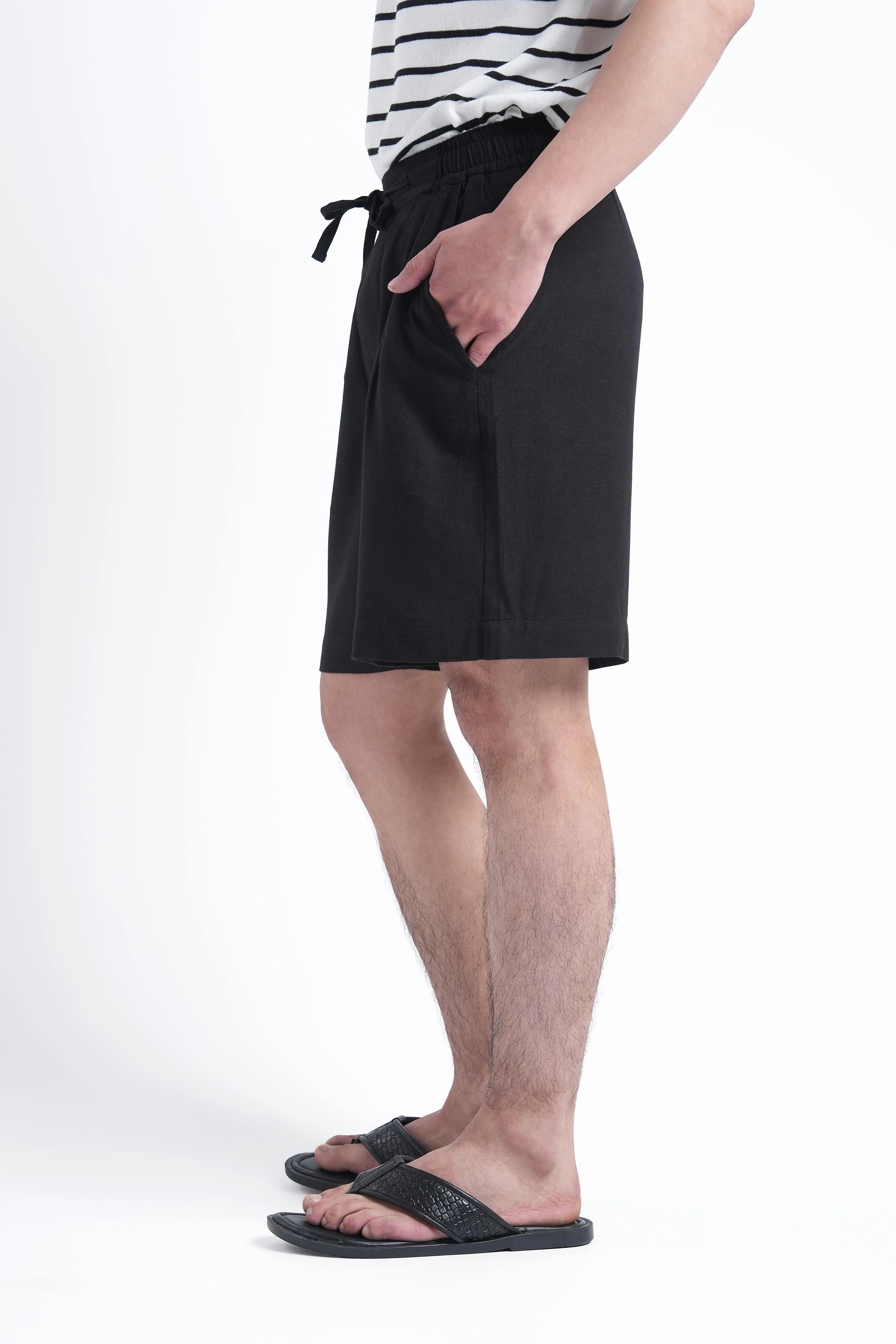 Black Linen Drawstring Shorts