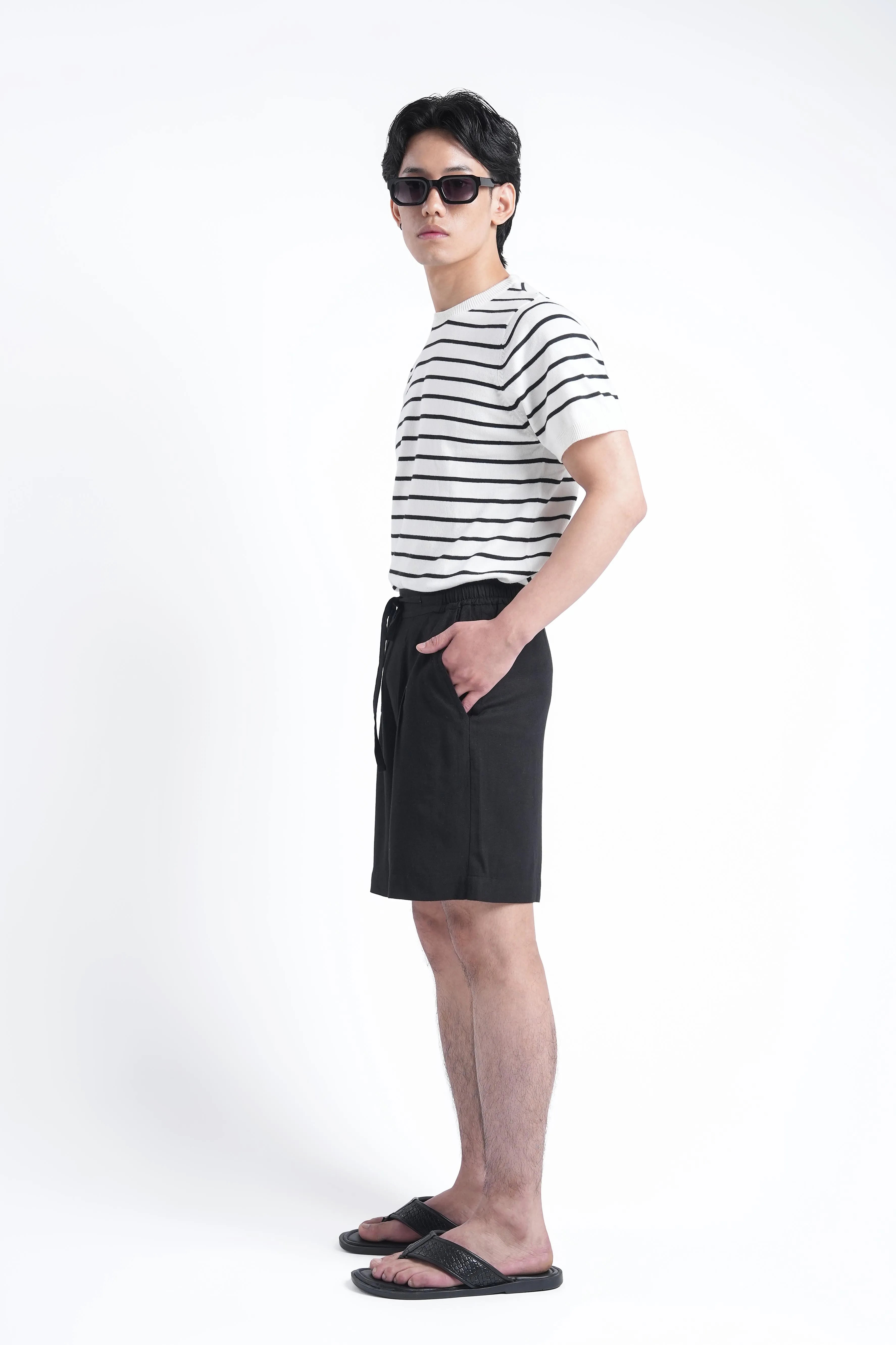 Black Linen Drawstring Shorts